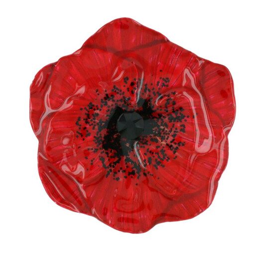 Damenbrosche mit roter Mohnblume - Taratata Joli coquelicot - Versilbertes Hartzinn, glänzende Farbe und strahlender Strass