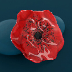 Damenbrosche mit roter Mohnblume - Taratata Joli coquelicot - Versilbertes Hartzinn, glänzende Farbe und strahlender Strass
