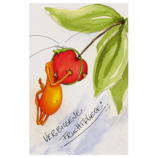 Verbissene Fruchtfliege Postkarte