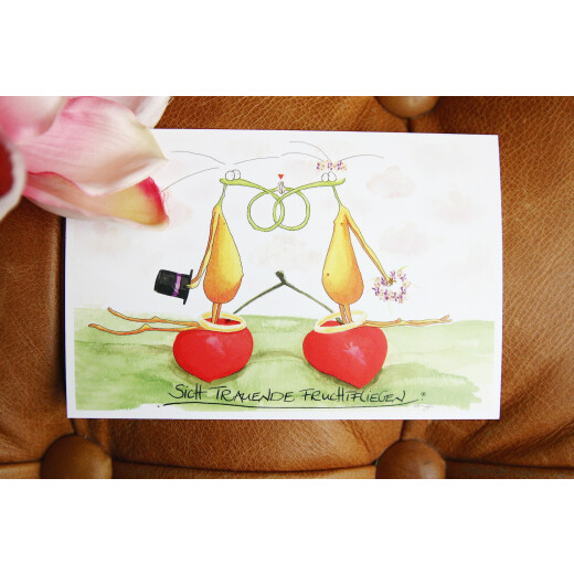 Sich Trauende Fruchtfliegen | Postkarte zur Hochzeit