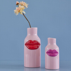 Kussmund Rot | Keramik Vase | Groß | Rice
