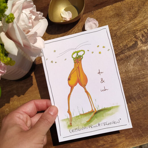 Postkarte mit Spruch "Lieblingsfruchtfliegen - du & ich"