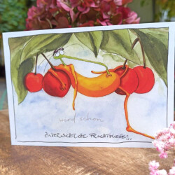 Klappkarte „...wird schon“ – Zuversichtliche Fruchtfliege mit Innentext „Vertrau in deinen Weg“ & Kraftpapierumschlag