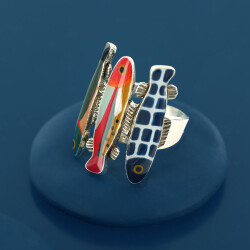 Taratata Blue Fische Ring II - farbenfroher Sardinen Schwarm