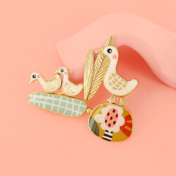 Taratata Plume Feder Brosche - süße Vogelfamilie zum Anstecken