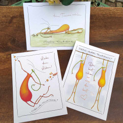 Postkarte mit Spruch - Liebe dein Leben | Euphorische Fruchtfliege