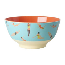 Retro Swimster | Melamin Schüssel | Medium | Rice - mittelgroße robuste Müslischüssel mit sommerlichem Schwimmerinnen Muster in Blau Orange und Bunt