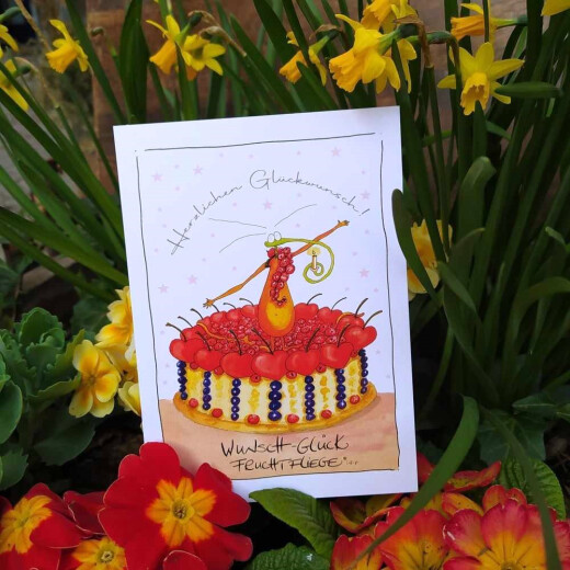 Geburtstagskarte „WunschGlück Fruchtfliege“ – liebevolle & lustige Glückwunschkarte