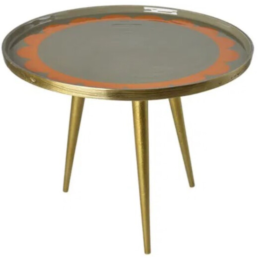 Rice Beistelltisch Grün & Gold – runder Metalltisch mit Tablettplatte