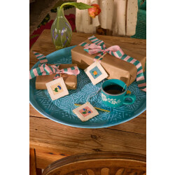 Rice Metalltablett Blau Mandala – rundes, schönes Tablett mit Prägung