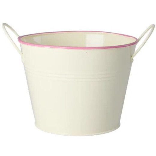 Rice Metallblumentopf Groß Creme mit rosa Rand – Pflanztopf & Aufbewahrung mit Griffen