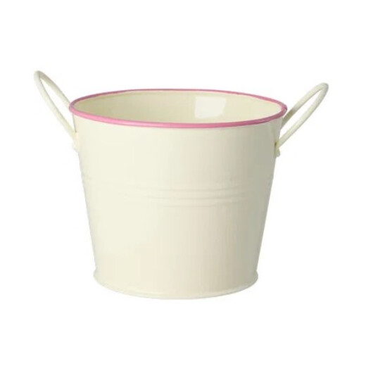 Rice Blumentopf Klein Emaille Creme mit rosa Rand – Pflanztopf & Aufbewahrung mit Griffen