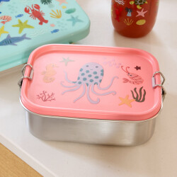 Brotdose aus Edelstahl - Ocean Print in Koralle von Rice