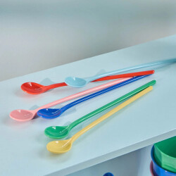Latte Löffel Set Bunt - 6 Melaminlöffel von Rice - Robuste Lange Löffel in Dunkelblau, Gelb, Grün, Hellblau. Rosa, Rot