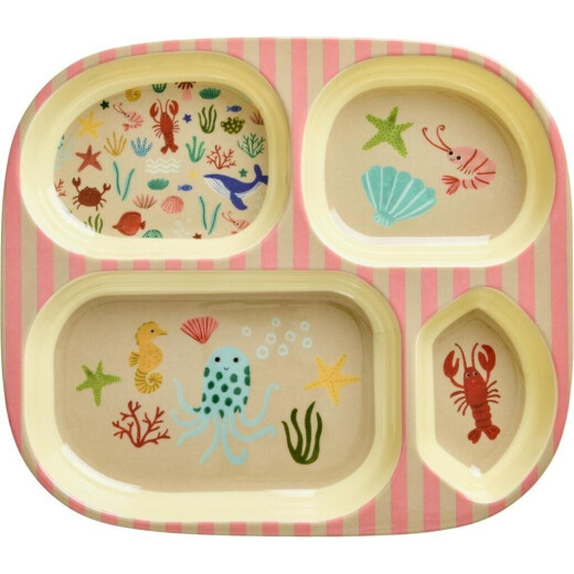 Rice Kinderteller mit 4-er Einteilung | Ocean - Süßer Melamin Teller in Rosa