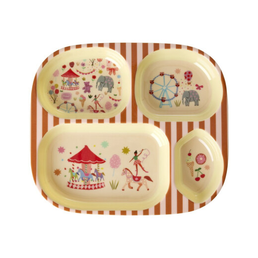 Rice Kinderteller mit 4-er Einteilung | Fun Fair Print - Zirkus Teller aus Melamin in Rosa