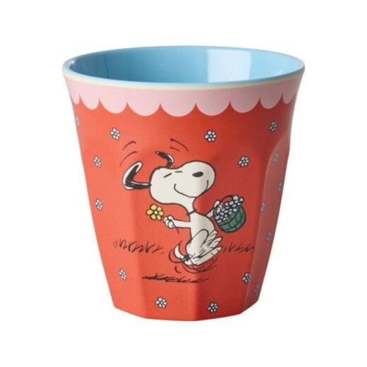 Fröhlicher Snoopy | Melamin Becher Medium | Rot und Pink | Rice x Peanuts