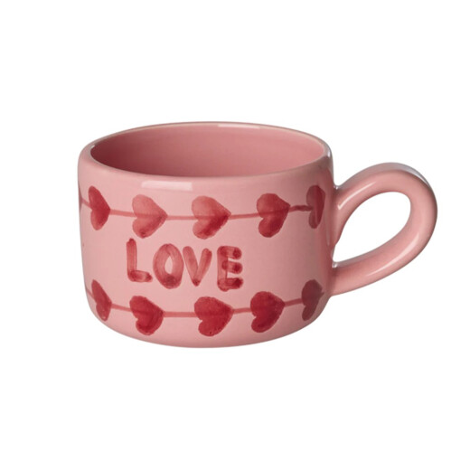 Hand Painted Love | Keramik Cappuccino Tasse | Pink | Rice