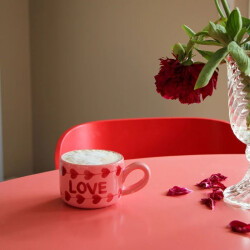 Hand Painted Love | Keramik Cappuccino Tasse | Pink | Rice