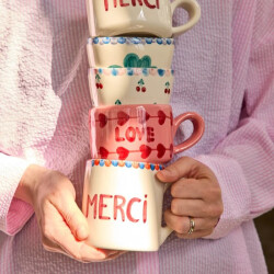 Hand Painted Love | Keramik Cappuccino Tasse | Pink | Rice