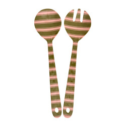 Rice Salatbesteck Stripe Delight - Melamin Besteck mit Streifen in Grün und Rosa