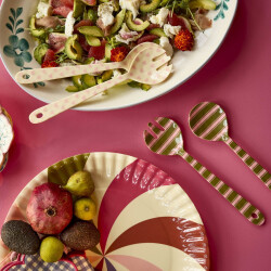 Rice Salatbesteck Stripe Delight - Melamin Besteck mit Streifen in Grün und Rosa