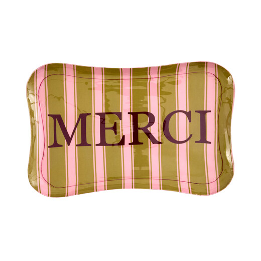 Rice Metall Tablett Merci - Emailletablett mit Stripe Delight Design