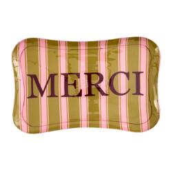 Rice Metall Tablett Merci - Emailletablett mit Stripe...