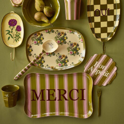 Rice Metall Tablett Merci - Emailletablett mit Stripe Delight Design