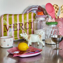 Rice Metall Tablett Merci - Emailletablett mit Stripe Delight Design