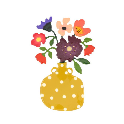 Taratata Wandschmuck Blumen mit gelber Vasen - Handgemalte Wanddeko