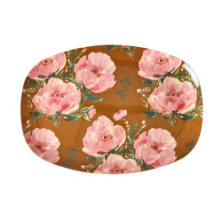 Floral Fiesta Rose | Melamin Teller Oval | Rice