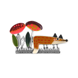 Taratata Fox Brosche - Waldbrosche mit Fuchs und Pilzen