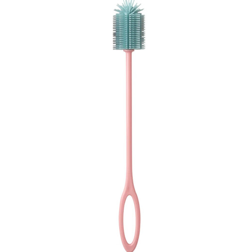 Blaue Flaschenbürste | Silikon | Rice - Flaschenreiniger mit langem rosa Griff und hellblauer Silikonbürste
