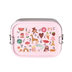 Brotdose aus Edelstahl - ABC Print in Pink