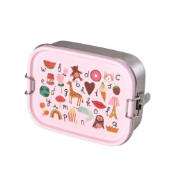 Brotdose aus Edelstahl - ABC Print in Pink