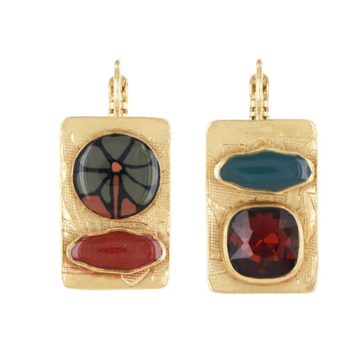 Art Nouveau V | Ohrhänger | Taratata -  rechteckige Ohrringe mit gemusterten vergoldeten Ornamenten und organischen Formen mit eleganten Farben