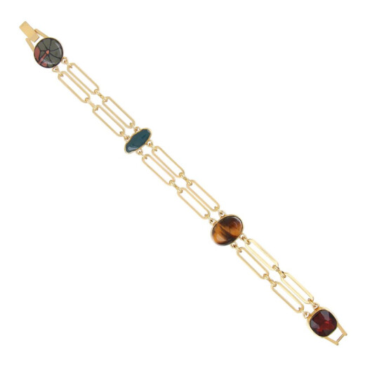 Taratata Art Nouveau Armband - Eleganter Armschmuck mit vergoldeten Kettengliedern, edlen Schmucksteinen, organische Formen und samtig dunklen Farben