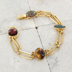 Taratata Art Nouveau Armband - Eleganter Armschmuck mit vergoldeten Kettengliedern, edlen Schmucksteinen, organische Formen und samtig dunklen Farben